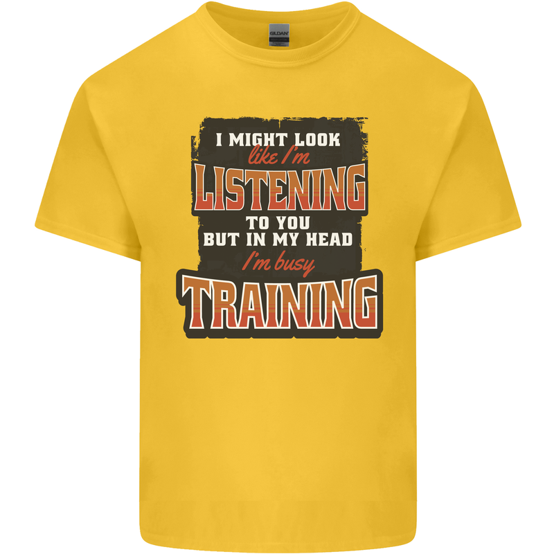 In My Head I'm Busy Training Gym Bodybuilding Kids T-Shirt Childrens Yellow