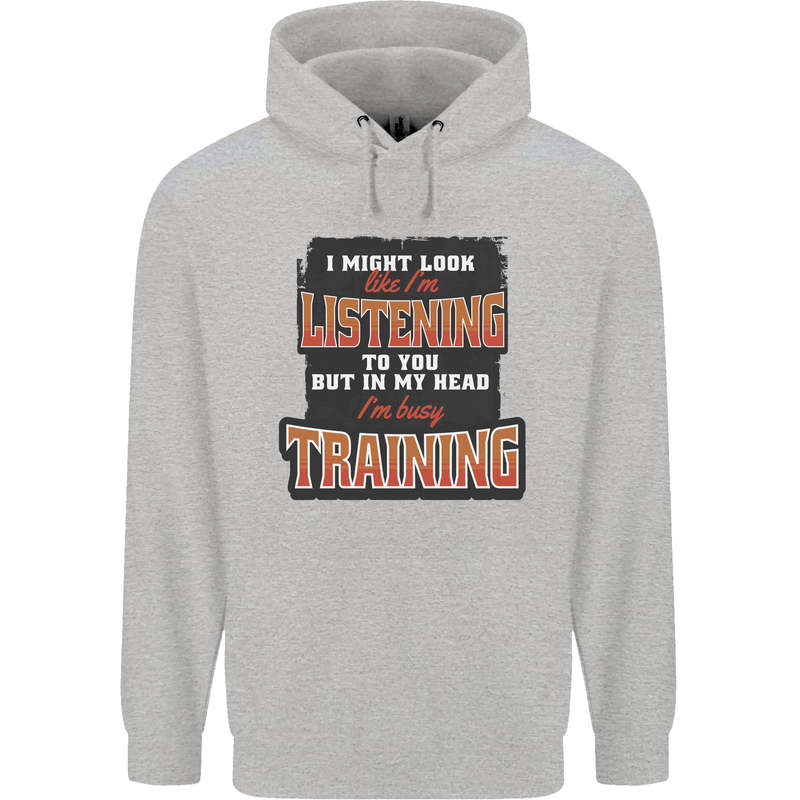 In My Head I'm Busy Training Gym Bodybuilding Mens 80% Cotton Hoodie Sports Grey