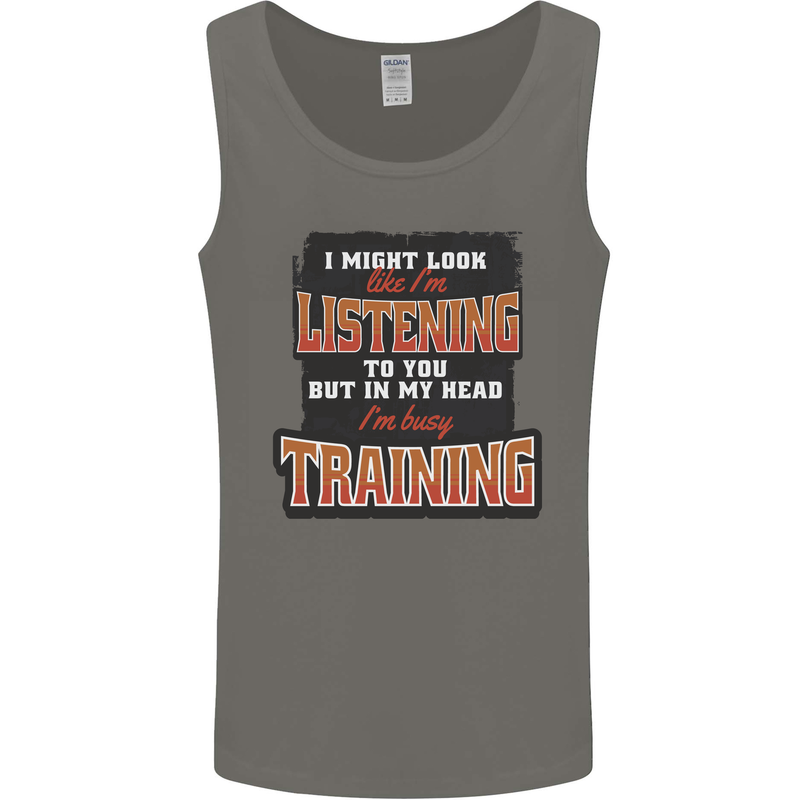In My Head I'm Busy Training Gym Bodybuilding Mens Vest Tank Top Charcoal