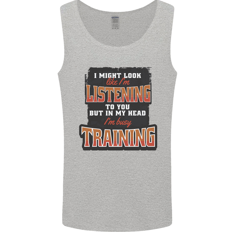 In My Head I'm Busy Training Gym Bodybuilding Mens Vest Tank Top Sports Grey
