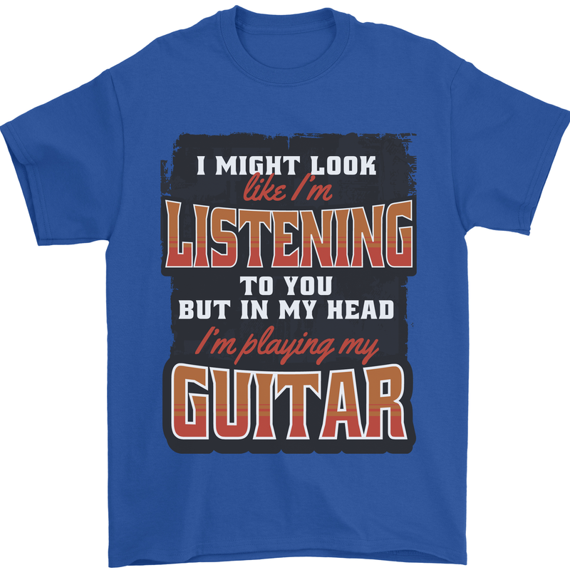 In My Head I'm Playing Guitar Acoustic Electric Mens T-Shirt 100% Cotton Royal Blue