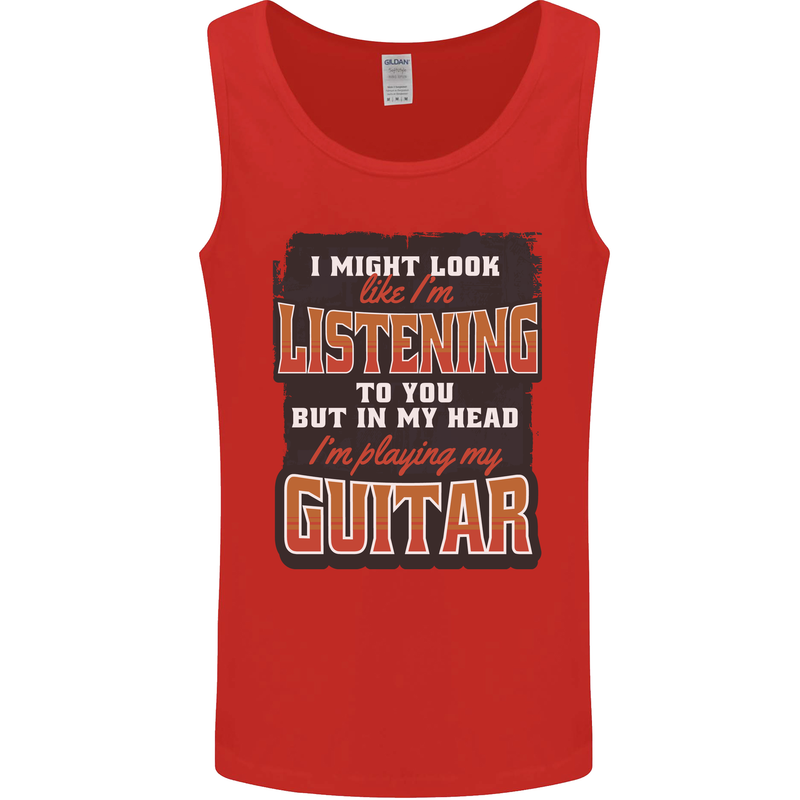 In My Head I'm Playing Guitar Acoustic Electric Mens Vest Tank Top Red