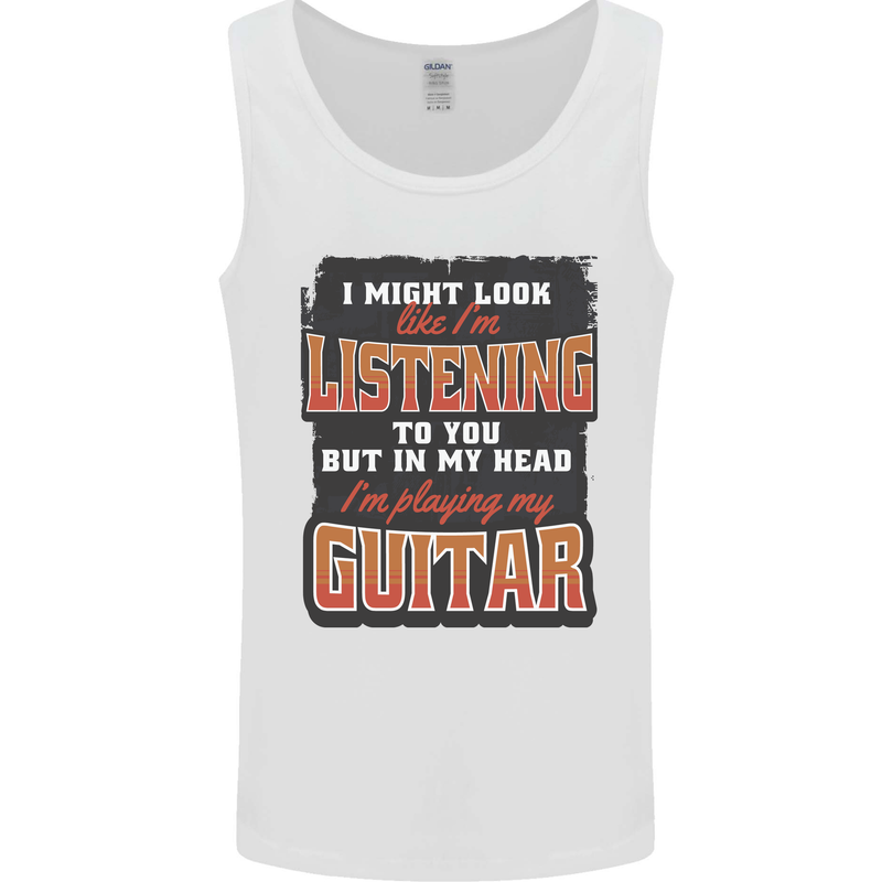 In My Head I'm Playing Guitar Acoustic Electric Mens Vest Tank Top White