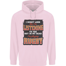 In My Head I'm Playing Rugby Funny Mens 80% Cotton Hoodie Light Pink