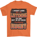 In My Head I'm Playing Rugby Funny Mens T-Shirt 100% Cotton Orange
