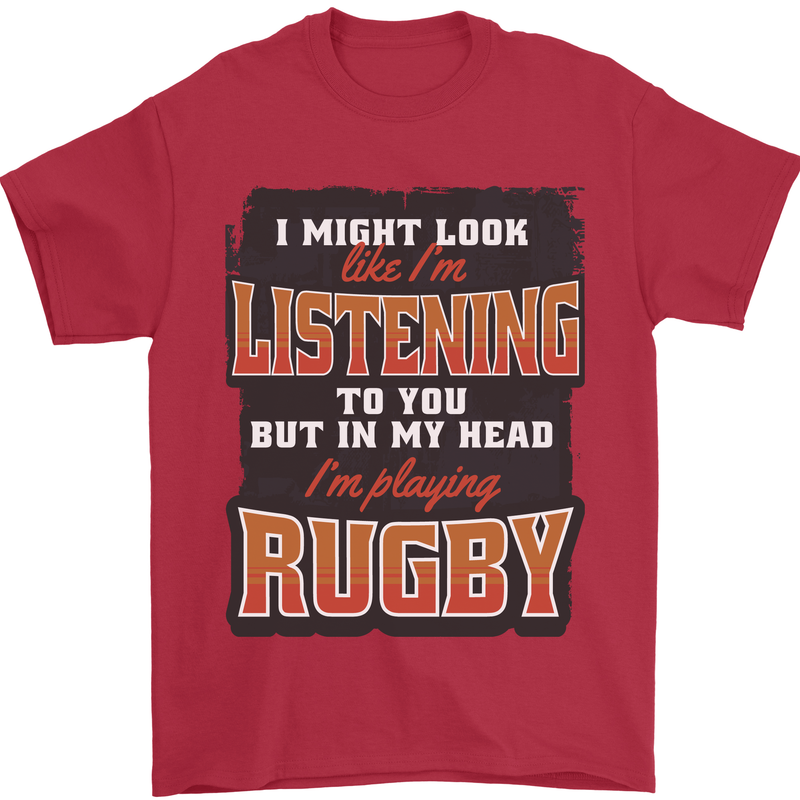 In My Head I'm Playing Rugby Funny Mens T-Shirt 100% Cotton Red