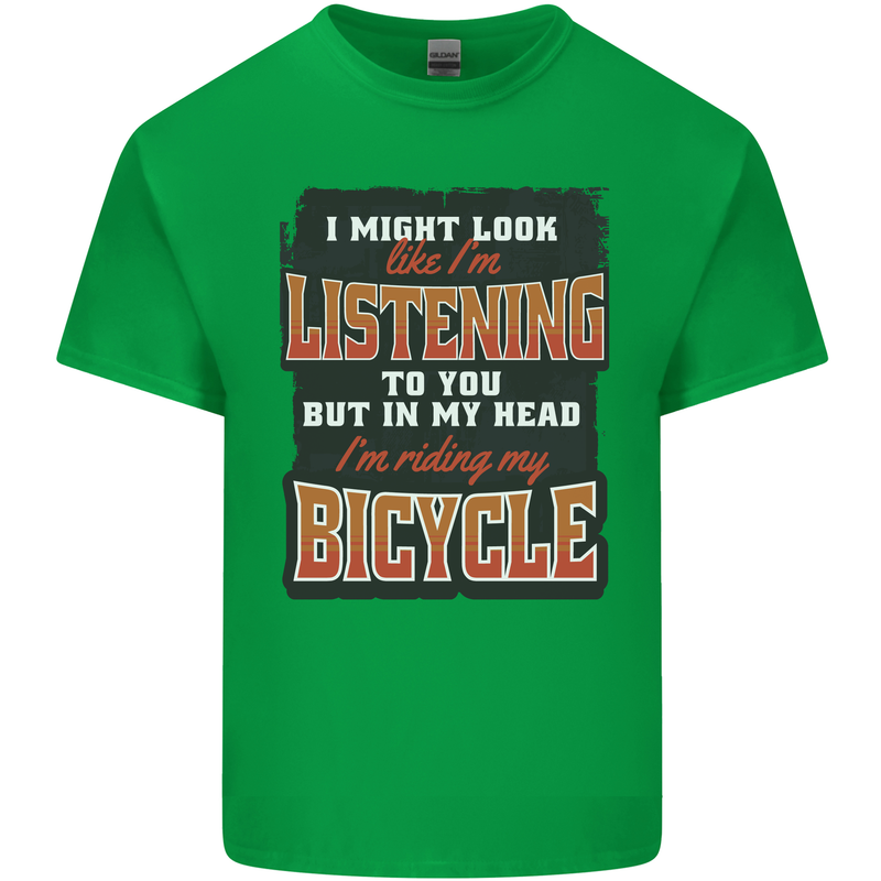 In My Head I'm Riding My Bicycle Bike MTB Kids T-Shirt Childrens Irish Green