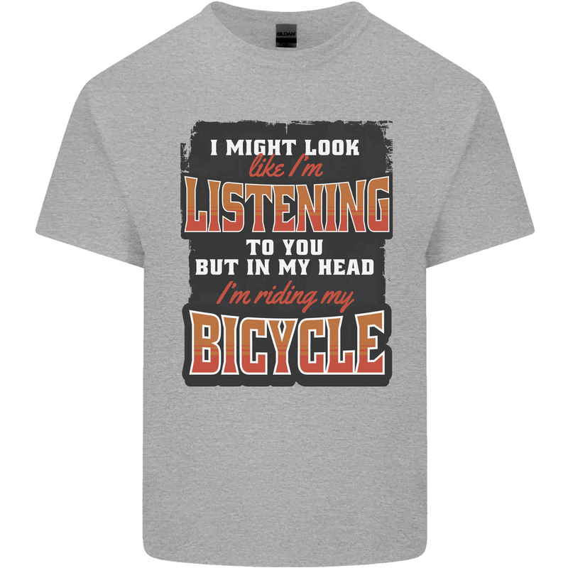 In My Head I'm Riding My Bicycle Bike MTB Kids T-Shirt Childrens Sports Grey