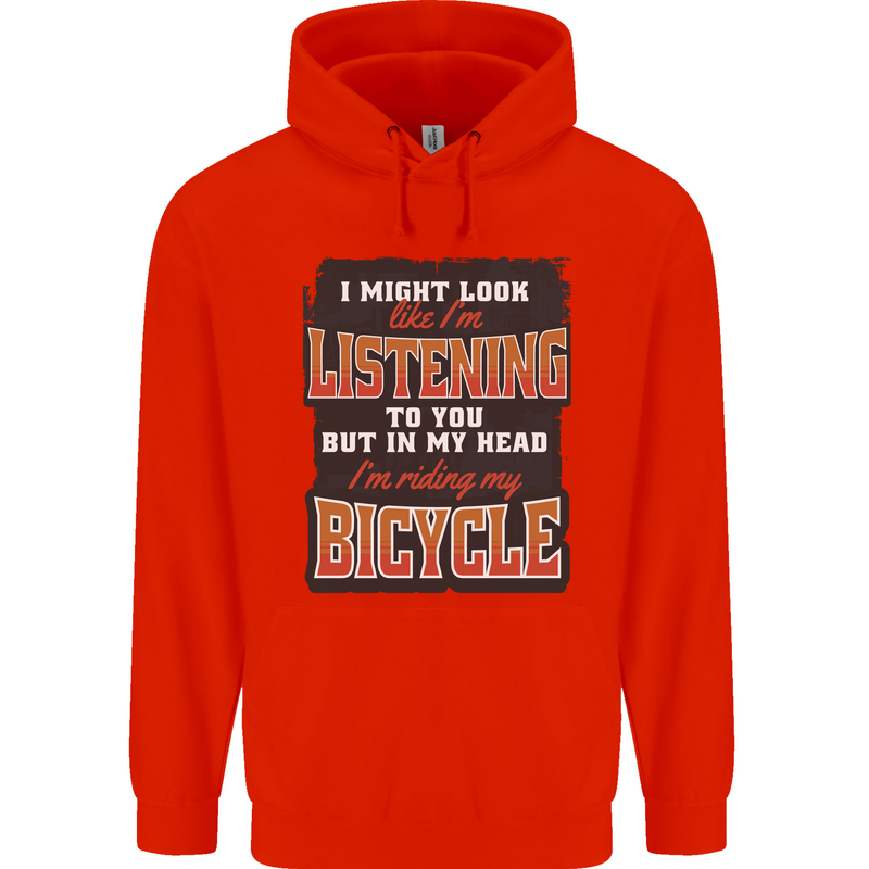 In My Head I'm Riding My Bicycle Bike MTB Mens 80% Cotton Hoodie Bright Red