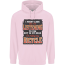 In My Head I'm Riding My Bicycle Bike MTB Mens 80% Cotton Hoodie Light Pink