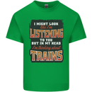 In My Head I'm Thinking About Trains Funny Kids T-Shirt Childrens Irish Green