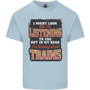 In My Head I'm Thinking About Trains Funny Kids T-Shirt Childrens Light Blue