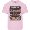 In My Head I'm Thinking About Trains Funny Kids T-Shirt Childrens Light Pink