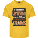 In My Head I'm Thinking About Trains Funny Kids T-Shirt Childrens Yellow