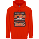 In My Head I'm Thinking About Trains Funny Mens 80% Cotton Hoodie Bright Red