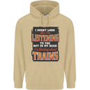 In My Head I'm Thinking About Trains Funny Mens 80% Cotton Hoodie Sand