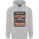 In My Head I'm Thinking About Trains Funny Mens 80% Cotton Hoodie Sports Grey