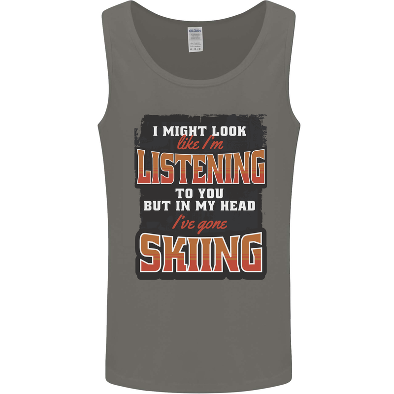 In My Head I've Gone Skiing Funny Skier Mens Vest Tank Top Charcoal
