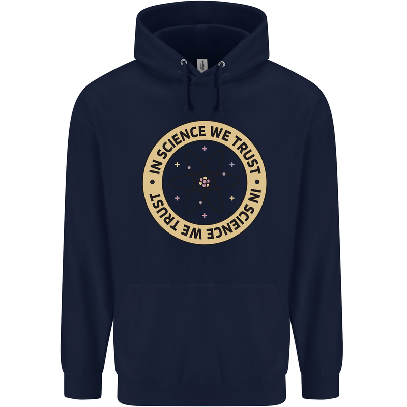 In Science We Trust Physics Geek Nerd Childrens Kids Hoodie Navy Blue