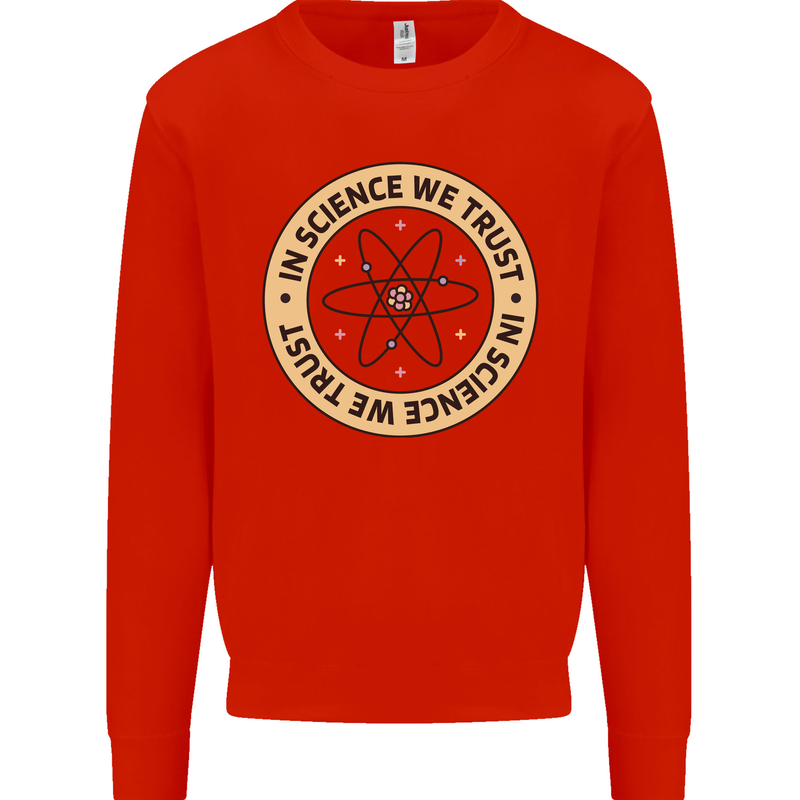 In Science We Trust Physics Geek Nerd Kids Sweatshirt Jumper Bright Red