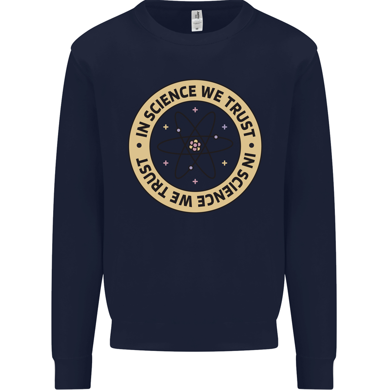 In Science We Trust Physics Geek Nerd Kids Sweatshirt Jumper Navy Blue