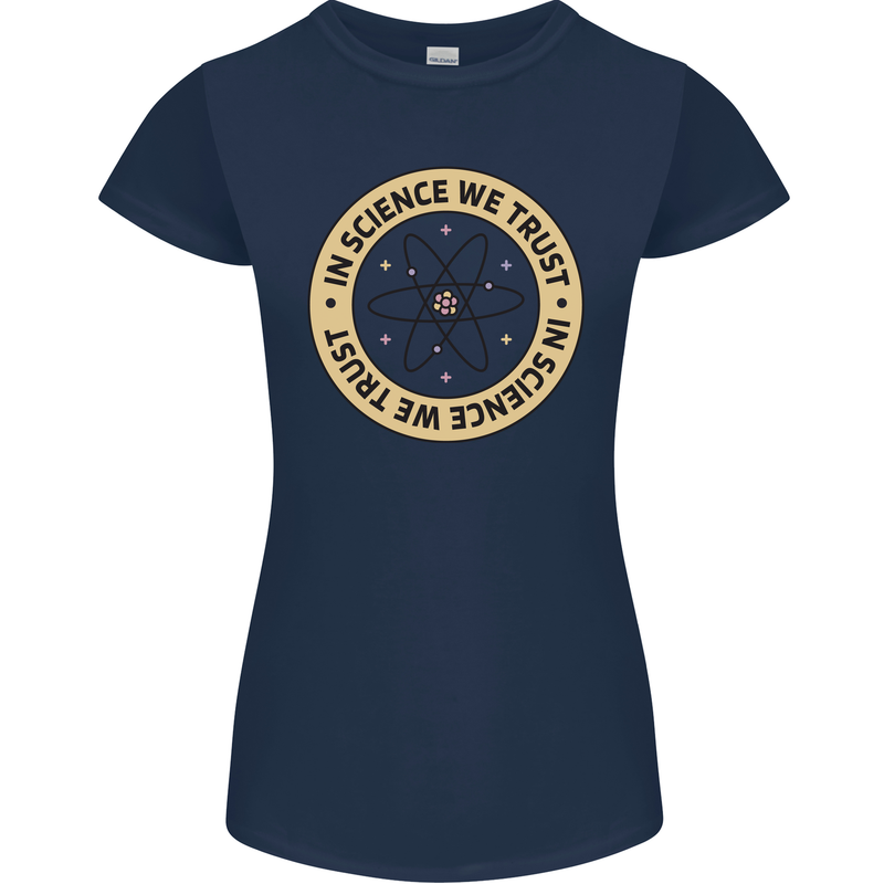 In Science We Trust Physics Geek Nerd Womens Petite Cut T-Shirt Navy Blue