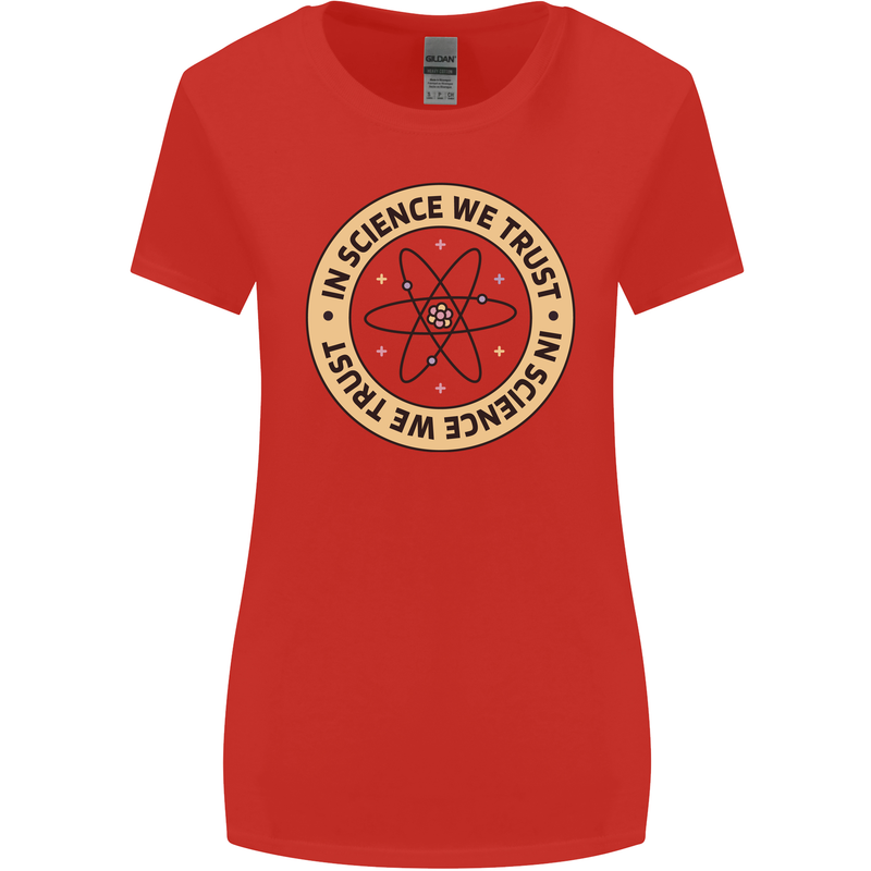 In Science We Trust Physics Geek Nerd Womens Wider Cut T-Shirt Red