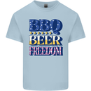 Independence Day BBQ Funny Beer 4th July Mens Cotton T-Shirt Tee Top Light Blue