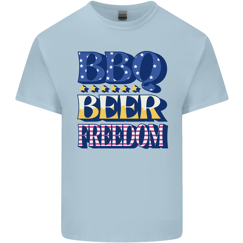 Independence Day BBQ Funny Beer 4th July Mens Cotton T-Shirt Tee Top Light Blue