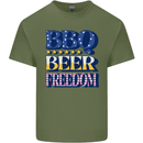 Independence Day BBQ Funny Beer 4th July Mens Cotton T-Shirt Tee Top Military Green