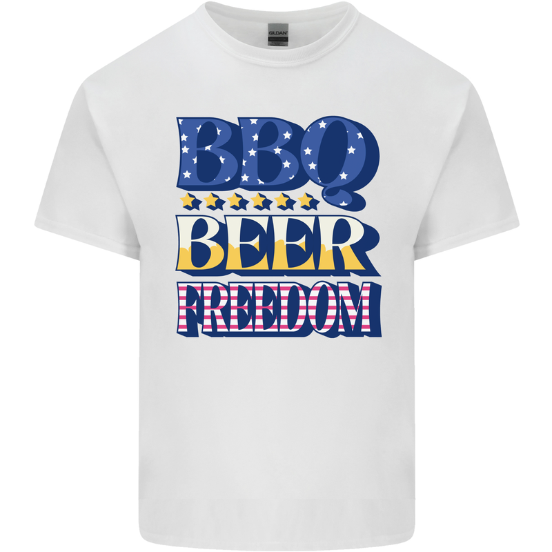 Independence Day BBQ Funny Beer 4th July Mens Cotton T-Shirt Tee Top White
