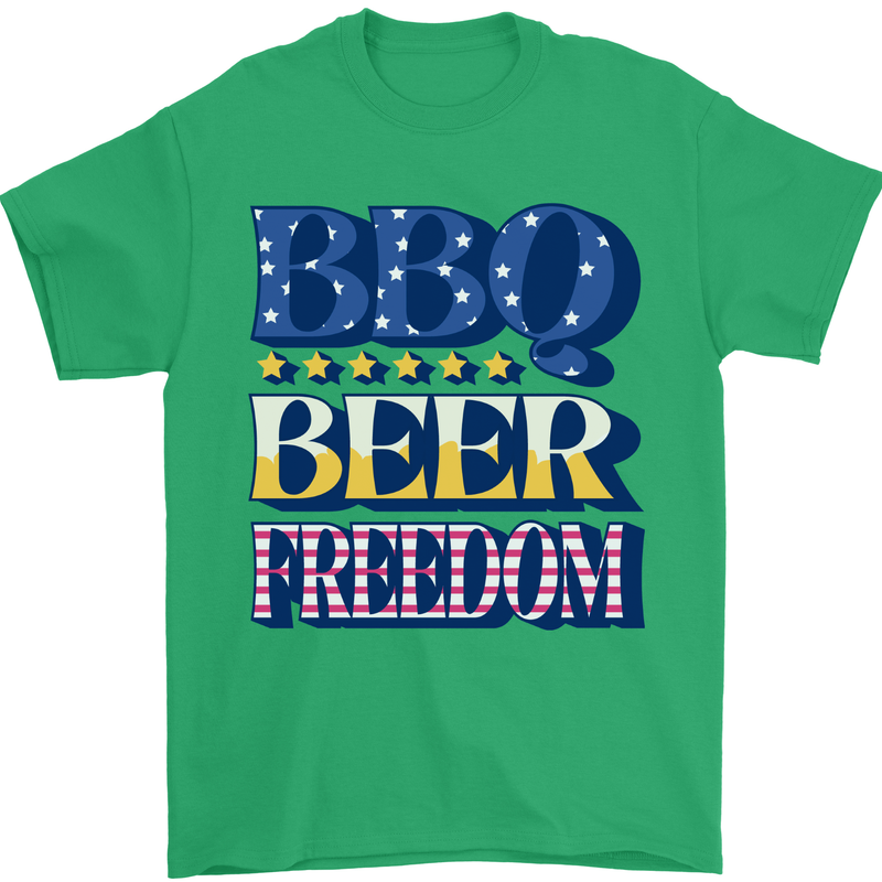 Independence Day BBQ Funny Beer 4th July Mens T-Shirt 100% Cotton Irish Green