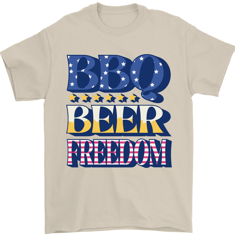Independence Day BBQ Funny Beer 4th July Mens T-Shirt 100% Cotton Sand
