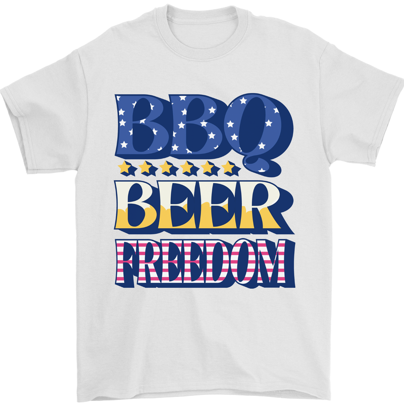 Independence Day BBQ Funny Beer 4th July Mens T-Shirt 100% Cotton White