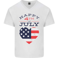 Independence Day Happy 4th of July Mens V-Neck Cotton T-Shirt White