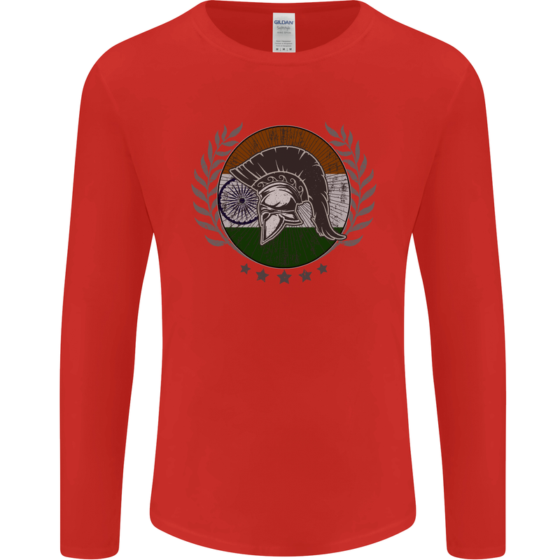 India Bodybuilding Flag Gym Training Indian Mens Long Sleeve T-Shirt Red