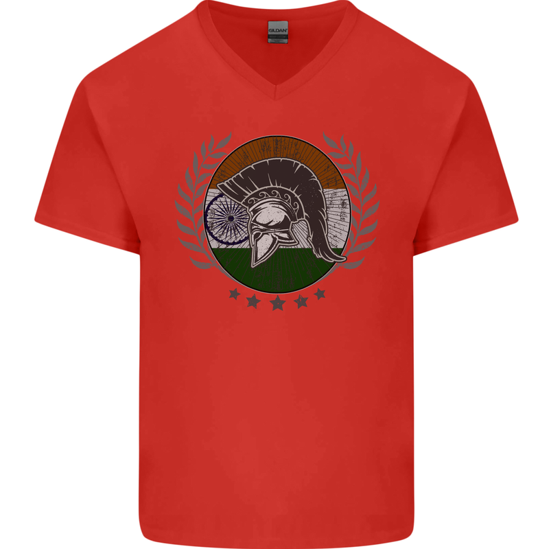 India Bodybuilding Flag Gym Training Indian Mens V-Neck Cotton T-Shirt Red