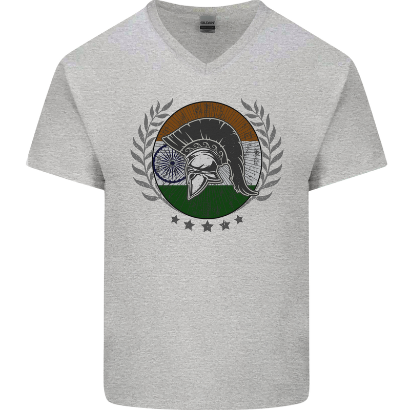 India Bodybuilding Flag Gym Training Indian Mens V-Neck Cotton T-Shirt Sports Grey