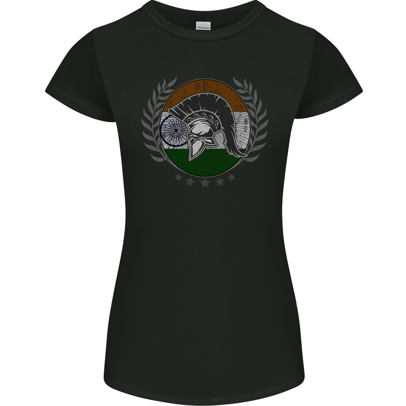 India Bodybuilding Flag Gym Training Indian Womens Petite Cut T-Shirt Black