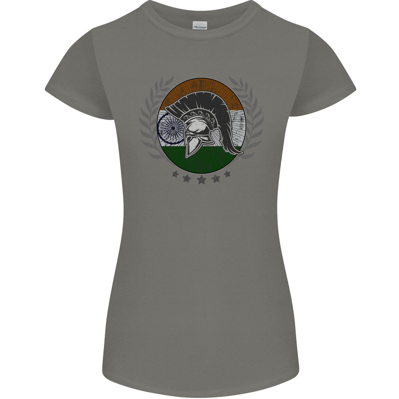 India Bodybuilding Flag Gym Training Indian Womens Petite Cut T-Shirt Charcoal