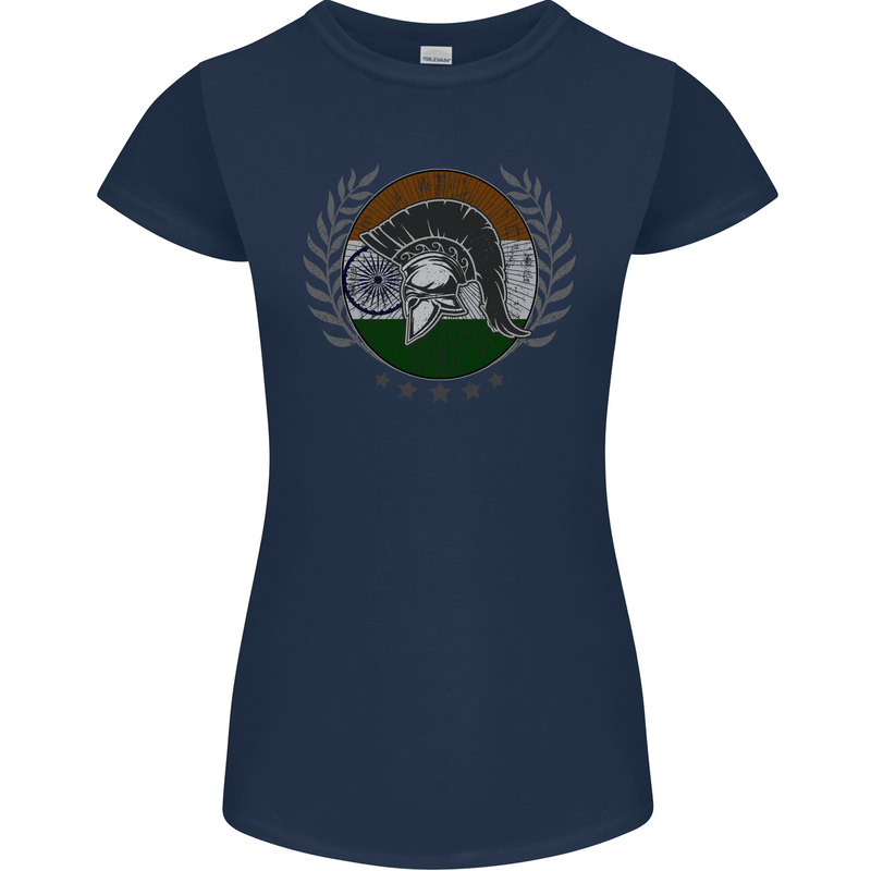 India Bodybuilding Flag Gym Training Indian Womens Petite Cut T-Shirt Navy Blue