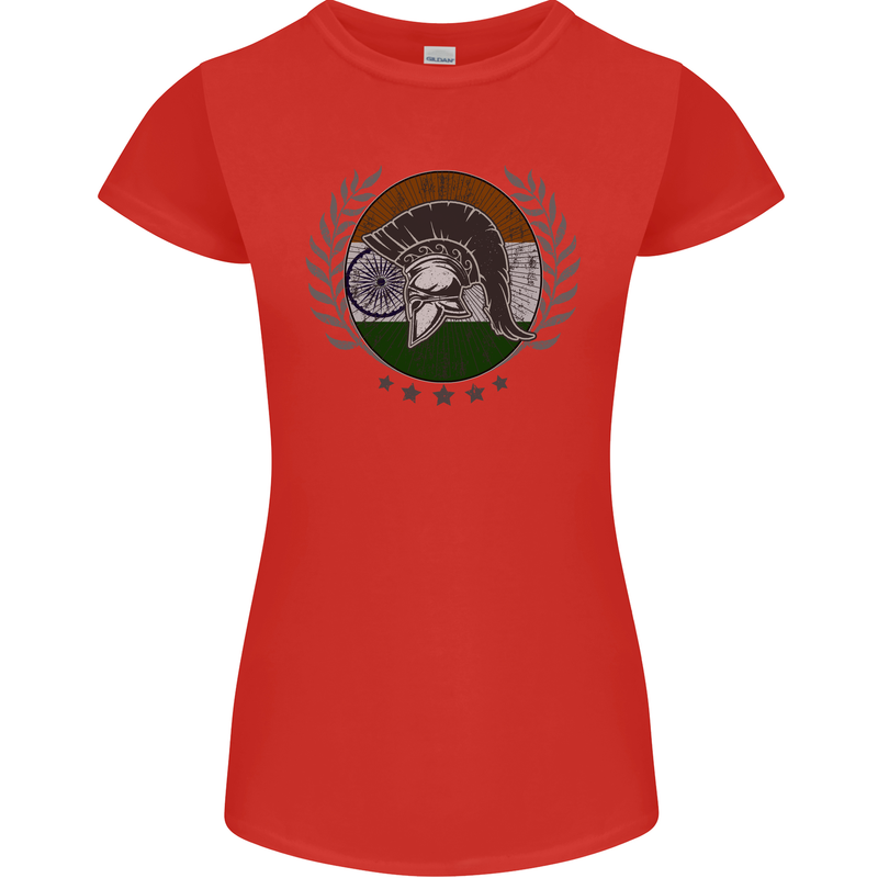 India Bodybuilding Flag Gym Training Indian Womens Petite Cut T-Shirt Red