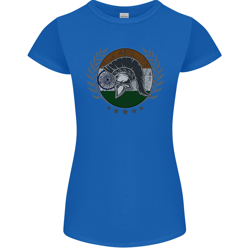 India Bodybuilding Flag Gym Training Indian Womens Petite Cut T-Shirt Royal Blue