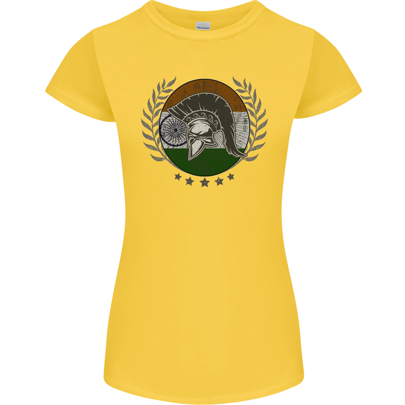India Bodybuilding Flag Gym Training Indian Womens Petite Cut T-Shirt Yellow