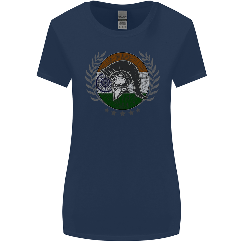 India Bodybuilding Flag Gym Training Indian Womens Wider Cut T-Shirt Navy Blue