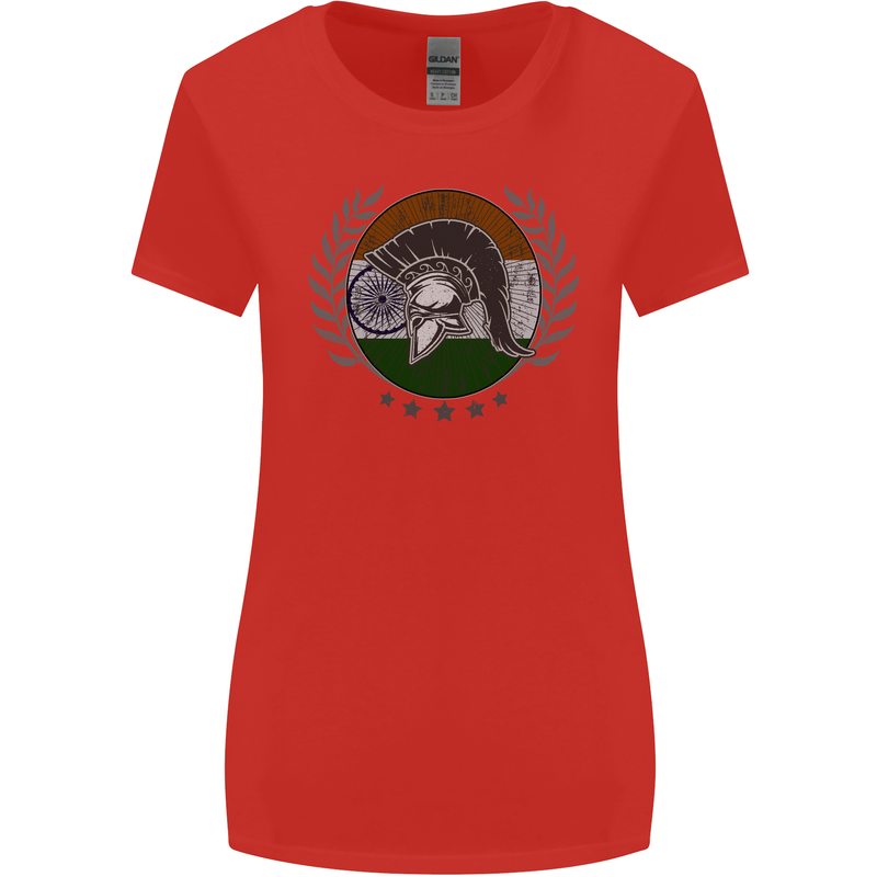 India Bodybuilding Flag Gym Training Indian Womens Wider Cut T-Shirt Red
