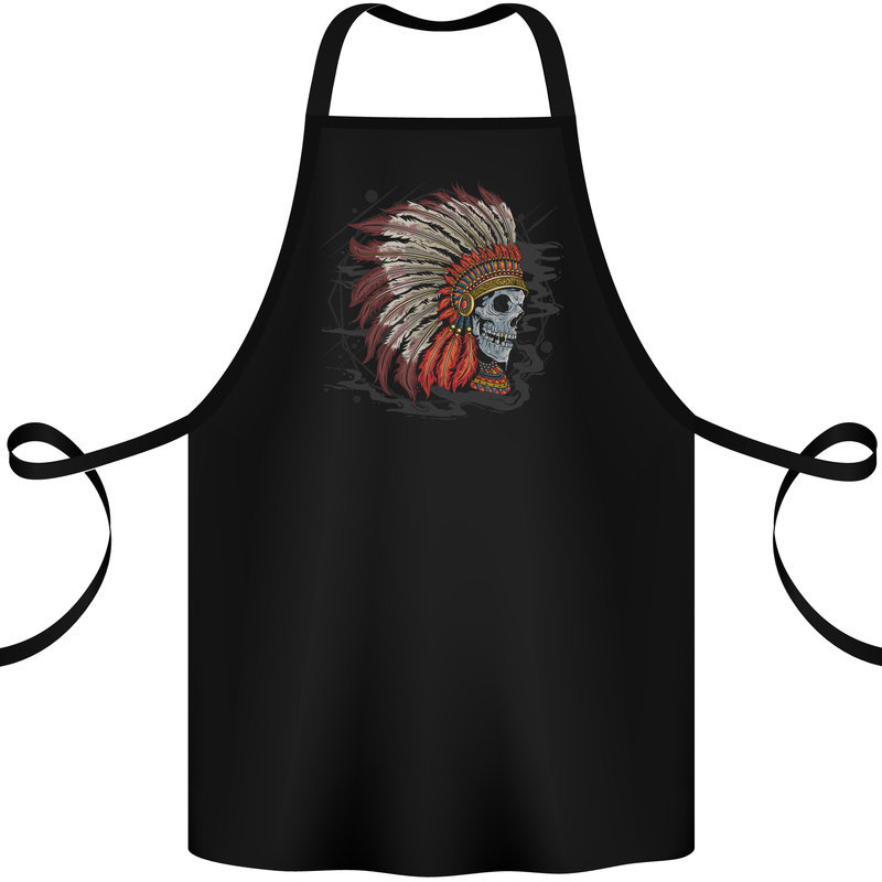 Indian Headdress Skull Native American Biker Cotton Apron 100% Organic Black