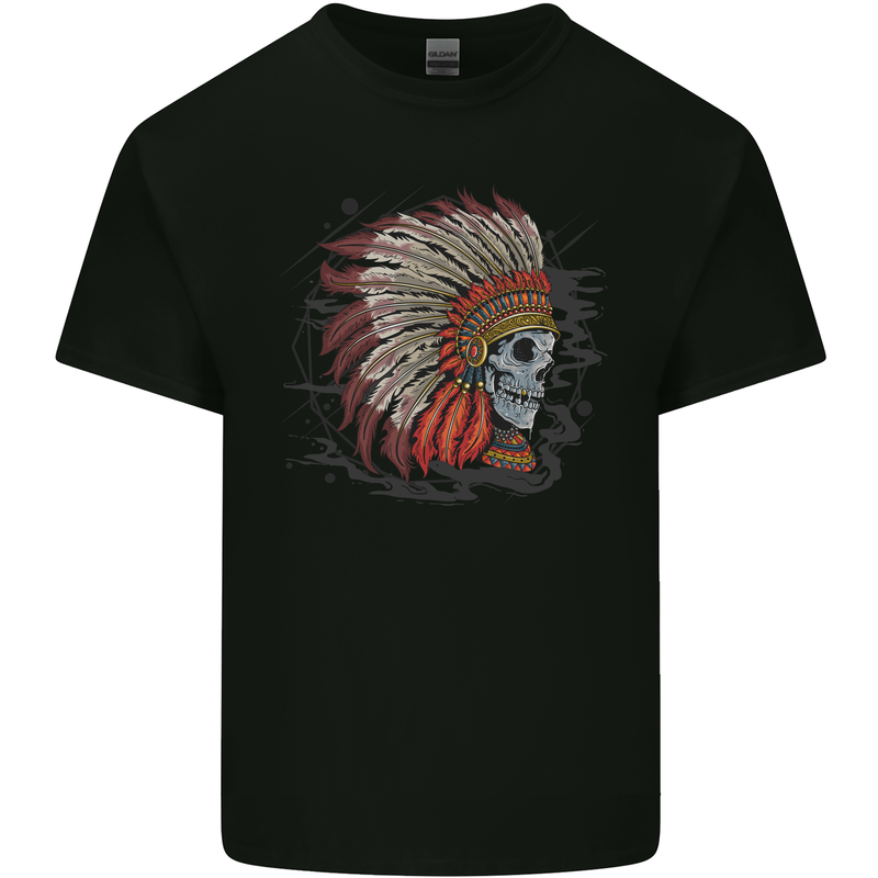 Indian Headdress Skull Native American Biker Kids T-Shirt Childrens Black