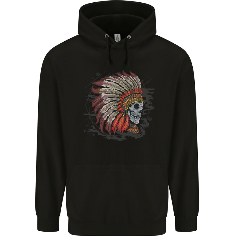 Indian Headdress Skull Native American Biker Mens 80% Cotton Hoodie Black