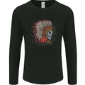 Indian Headdress Skull Native American Biker Mens Long Sleeve T-Shirt Black